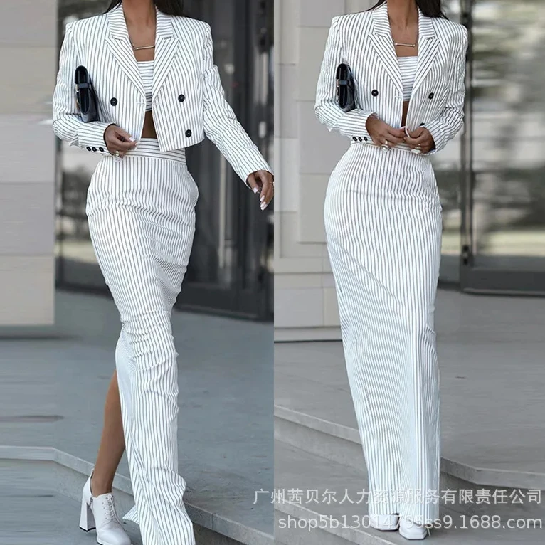 Winter Clothing For Sale - 스트라이프 블레이저 코트 및 슬릿 스커트