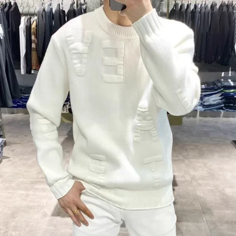 Winter Clothing Korean - 남성 레터 무지 단색 풀오버, 그린