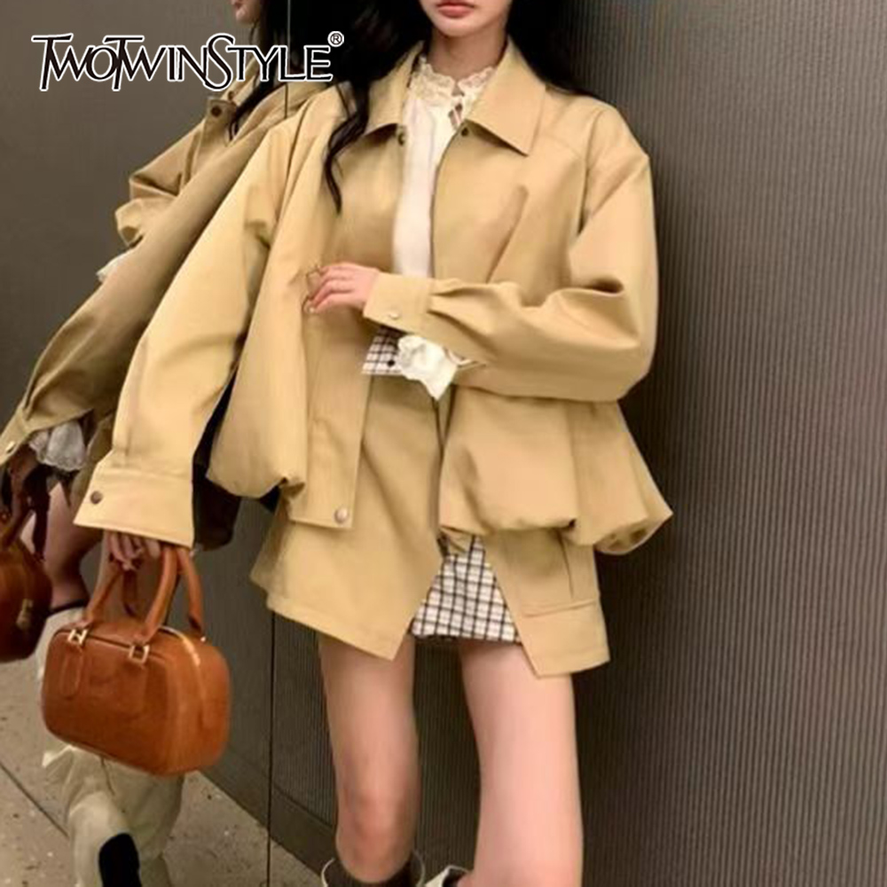 Winter Clothing For Sale - 투윈스티일 카크색 스플라이스 포켓 투피스 세트