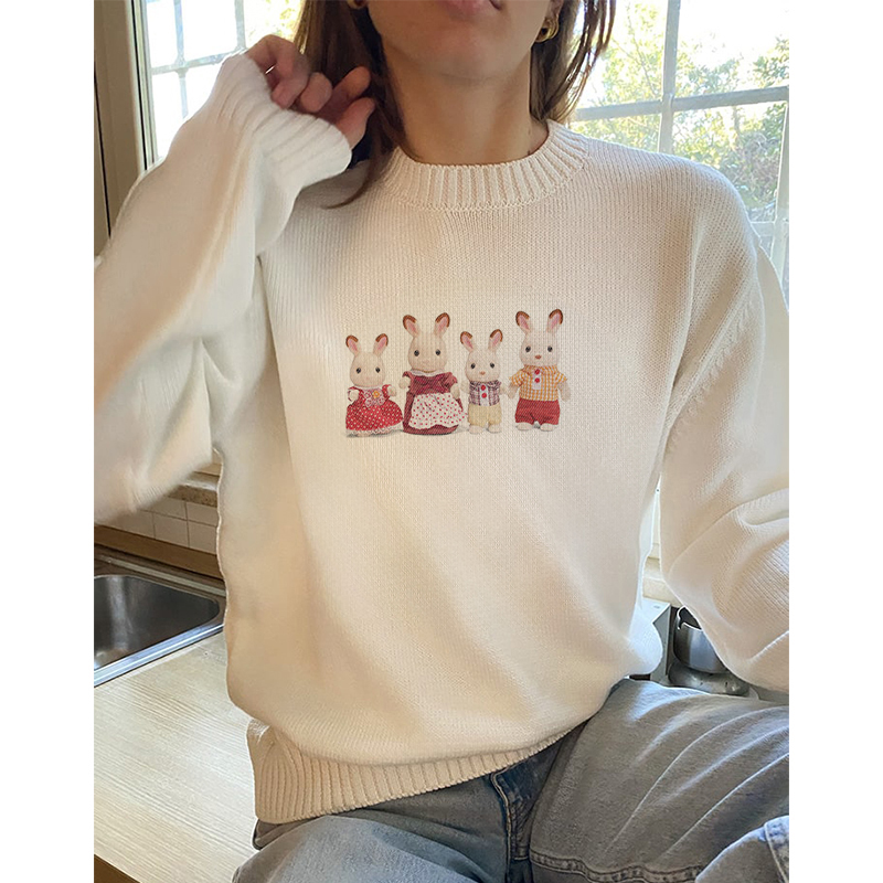 Winter Clothing Korean - 용수철 스웨터, 귀여운 토끼 패턴, 레트로