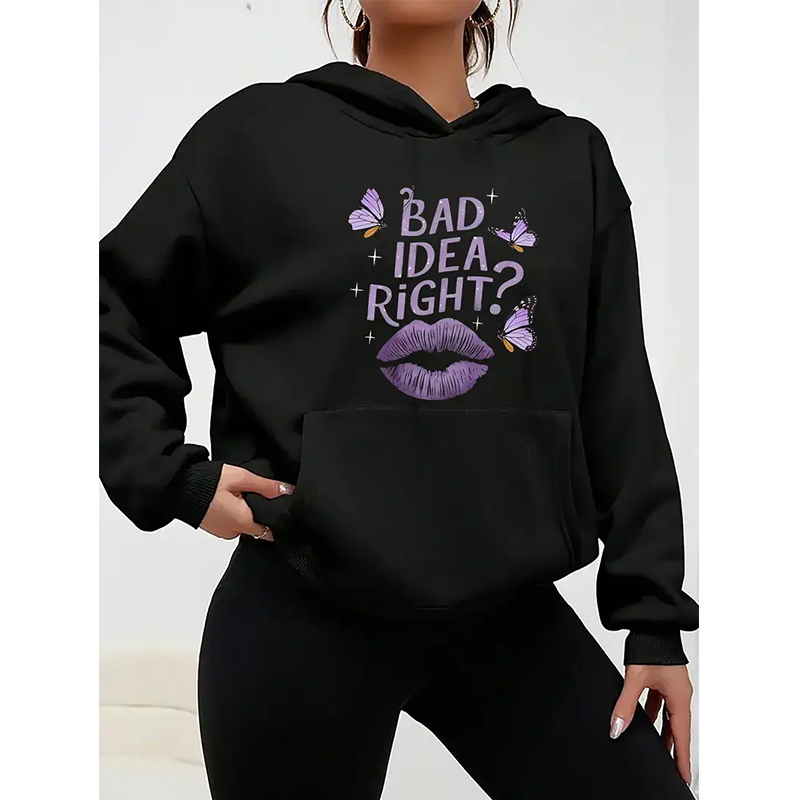 Winter Clothing Ideas - 여성용 블랙 후드티 슬로건 