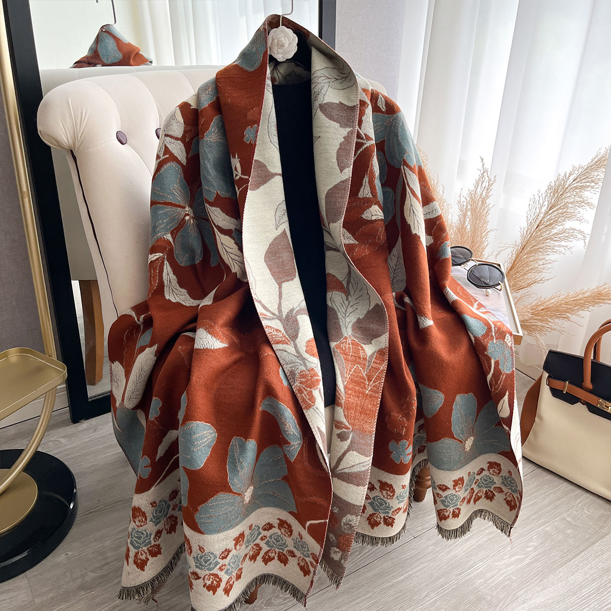 Cashmere Scarf Wrap - 여성용 고급 겨울 페이즐리 양면 캐시미어