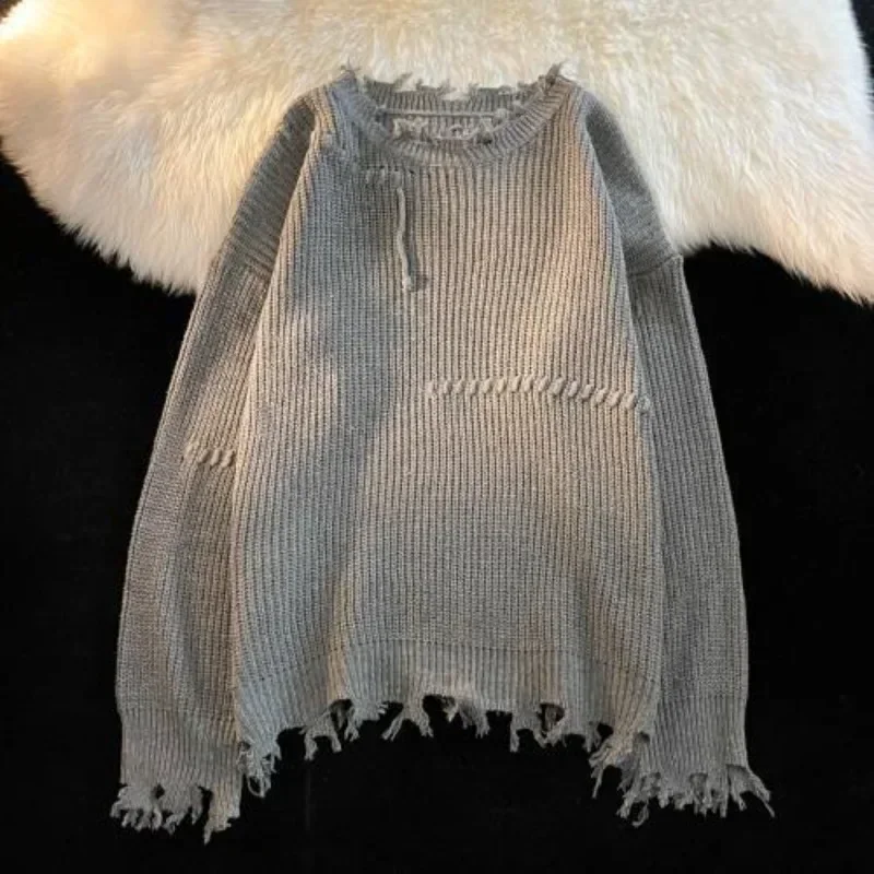 남성 의류 풀오버 베이지색 니트 스웨터, 구멍이 있는  - Winter Clothing Korean 리뷰 및 가격