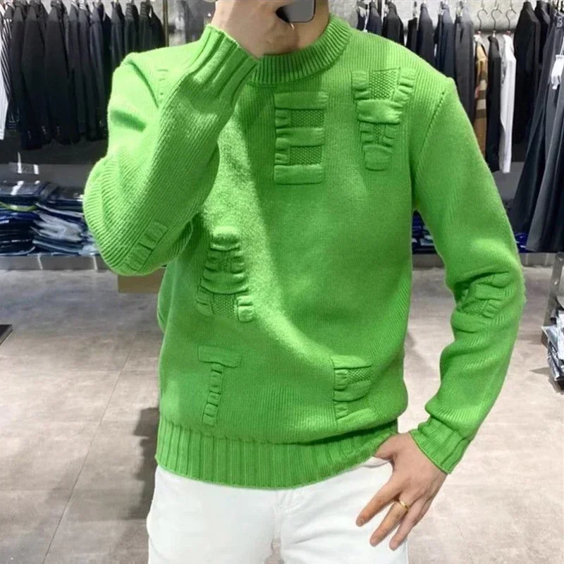 남성 레터 무지 단색 풀오버, 그린 니트 스웨터, 한국 - Winter Clothing Korean 리뷰 및 가격