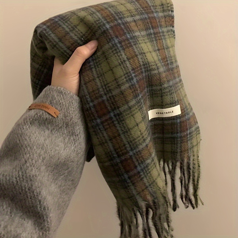 빈티지 녹색 격자 무늬 술 스카프 여성 모조 캐시미어  - Cashmere Scarf Wrap 리뷰 및 가격