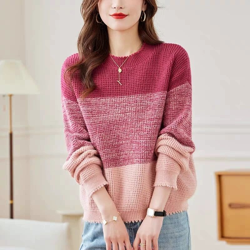 라운드넥 긴팔 컬러 블로킹 풀오버, 캐주얼 올매치 한국 - Winter Clothing Korean 리뷰 및 가격