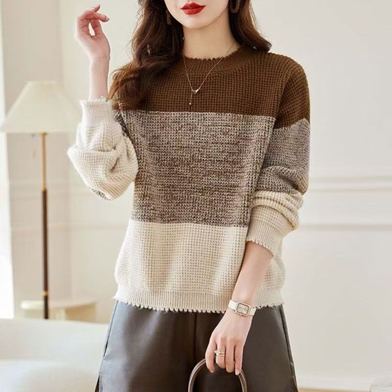 라운드넥 긴팔 컬러 블로킹 풀오버, 캐주얼 올매치 한국 - Winter Clothing Korean 리뷰 및 가격