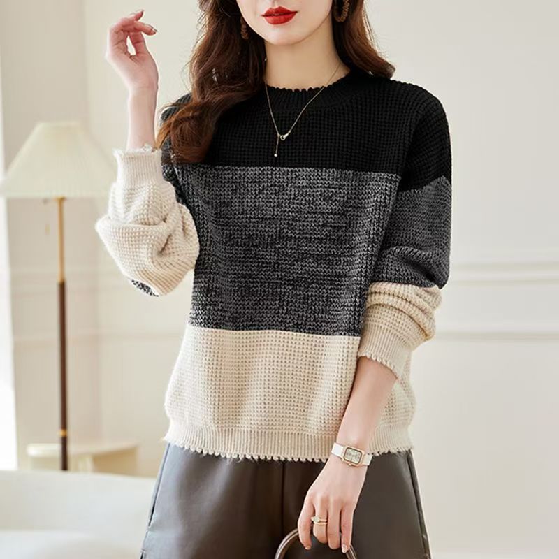 라운드넥 긴팔 컬러 블로킹 풀오버, 캐주얼 올매치 한국 - Winter Clothing Korean 리뷰 및 가격