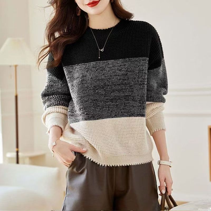 라운드넥 긴팔 컬러 블로킹 풀오버, 캐주얼 올매치 한국 - Winter Clothing Korean 리뷰 및 가격