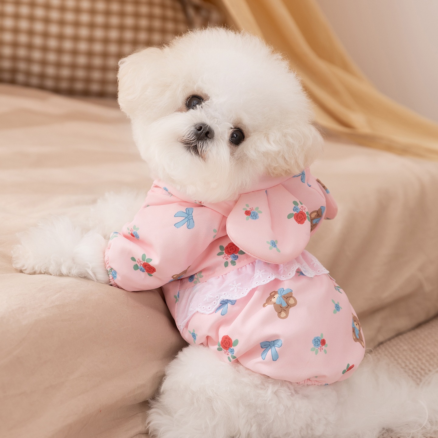 겨울 장미 무늬 강아지 옷 테디 따뜻한 다운 재킷 비숑 - Winter Clothing For Dogs 리뷰 및 가격