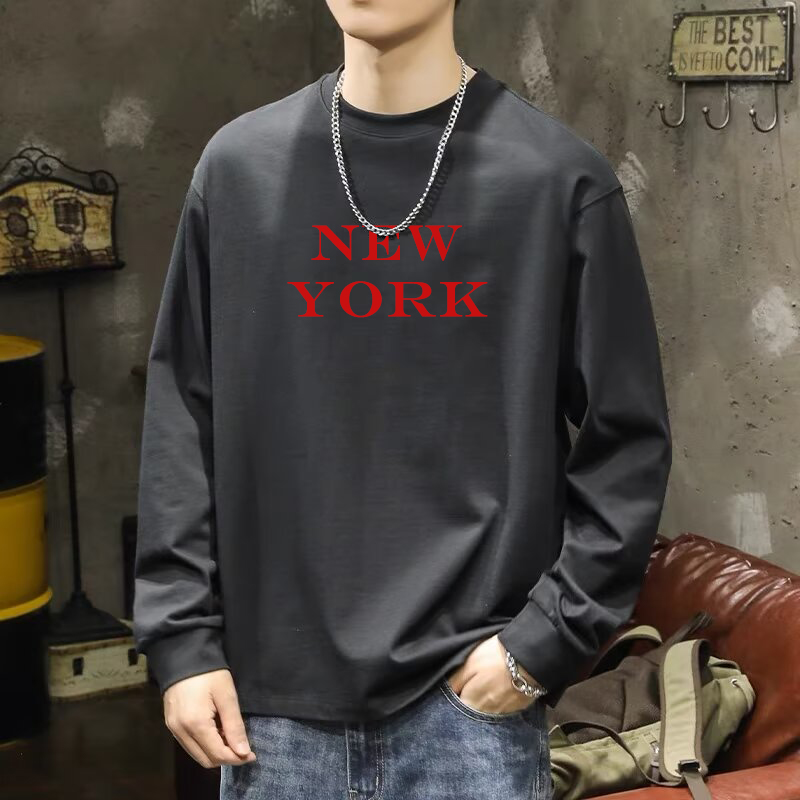 남성용 순면 맨투맨 뉴욕 프린트 긴팔 티셔츠, 가을 겨 - Winter Clothing New York 리뷰 및 가격