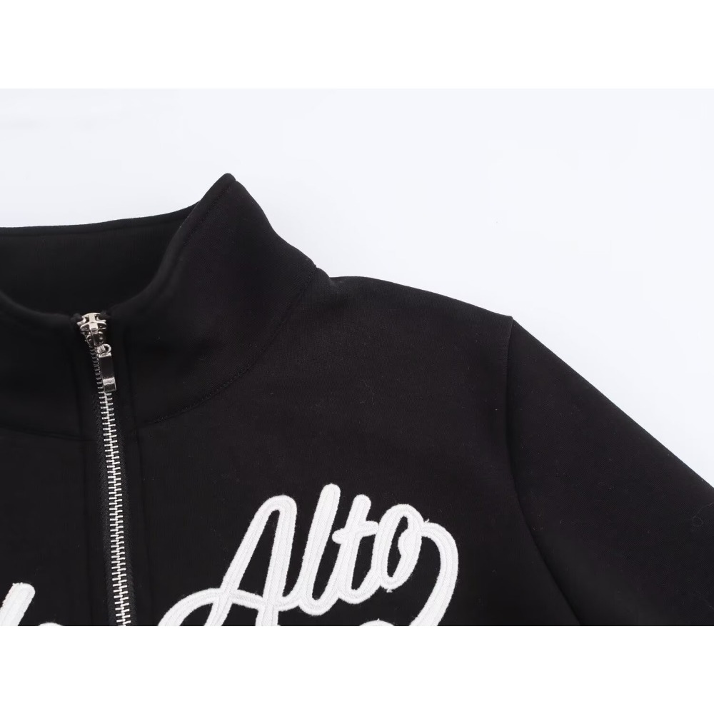 캐주얼 여성용 블랙 대표팀 스포츠 세트 하이 넥 자수  - Winter Clothing For Sale 리뷰 및 가격