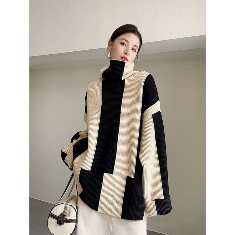 레이지 스타일 스트라이프 배색 루즈핏 풀오버 한국 스타 - Winter Clothing Korean 리뷰 및 가격